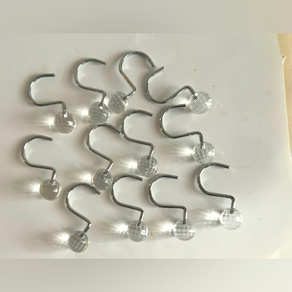 Set of 12 shower curtain hooks clear disco balls faceted